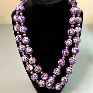 Long purple mother of pearl resin bead necklace